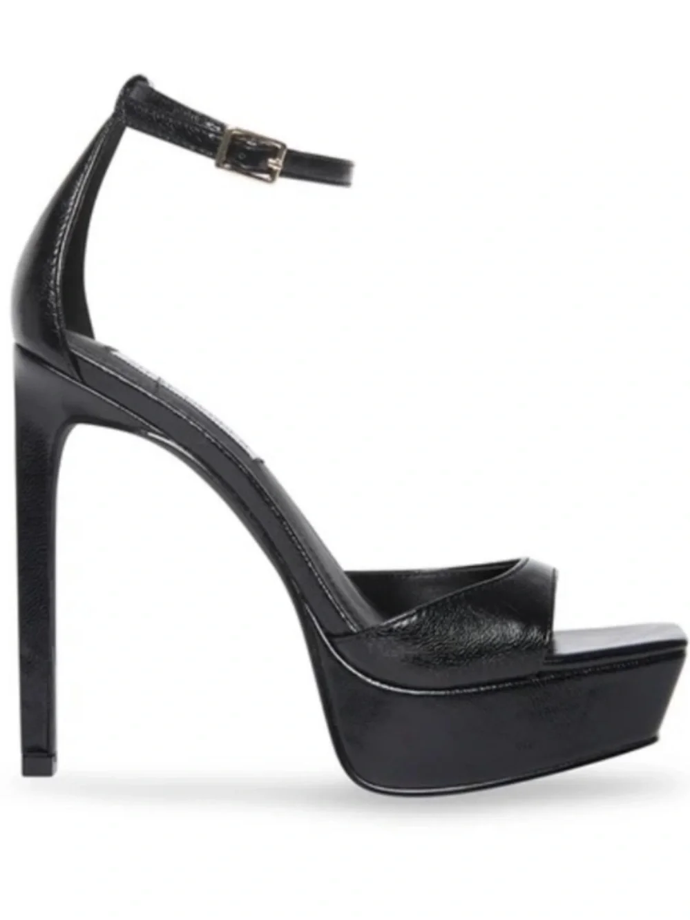 Steve Madden Black Patent Leather Platform Ankle-Strap Heels